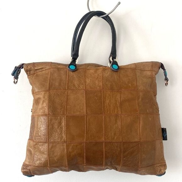 Gabs Franco Gabrielli Italy Patchwork Leather Convertible Tote Shoulder Bag Boho - Picture 2 of 16